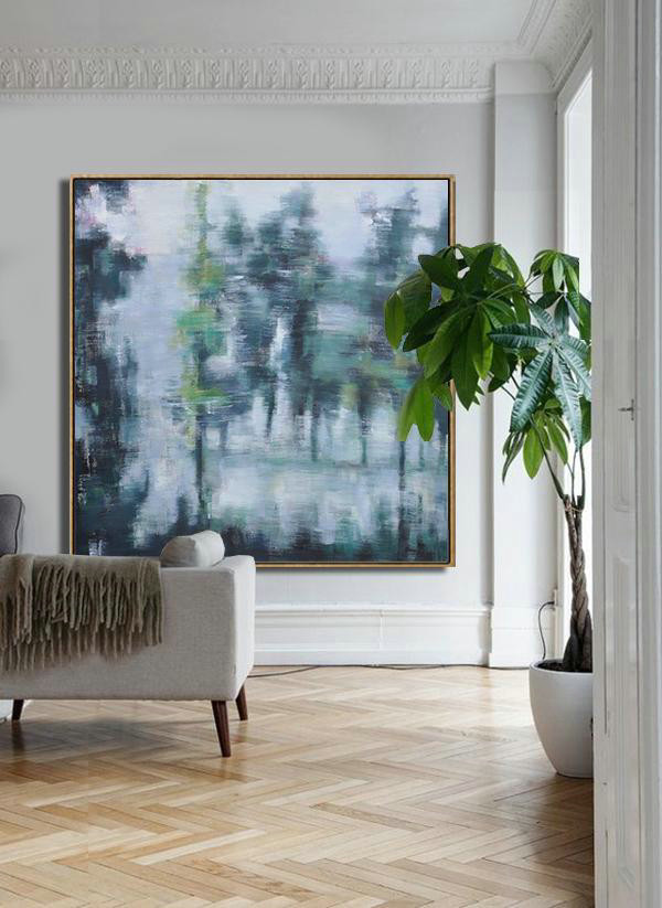 Extra Large Textured Painting On Canvas,Oversized Abstract Landscape Oil Painting,Modern Abstract Wall Art,Gray,Green,Black.etc
